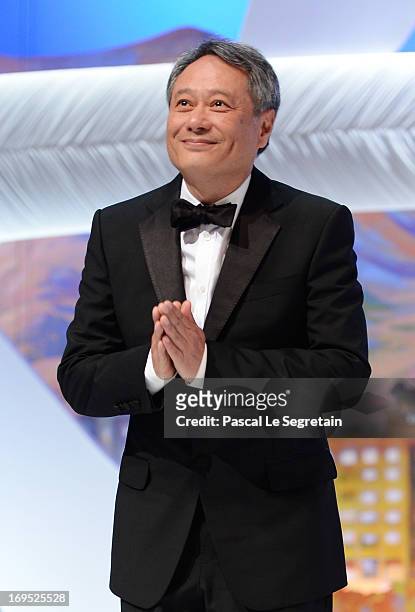 Jury member Ang lee arrives on stage at the Inside Closing Ceremony during the 66th Annual Cannes Film Festival at the Palais des Festivals on May...