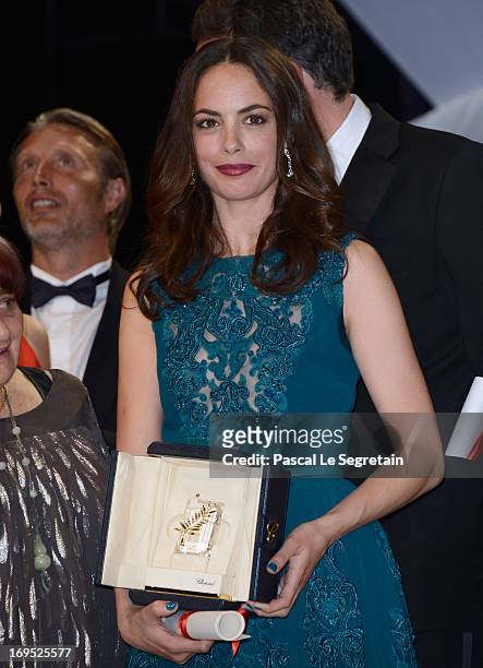 Actress Berenice Bejo poses after being awarded with the Prix d'Interpretation Feminine at the Inside Closing Ceremony during the 66th Annual Cannes...
