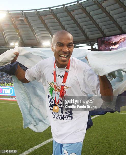 Abdoullay Konko of SS Lazio celebrates after winning the Tim cup final against AS Roma at Stadio Olimpico on May 26, 2013 in Rome, Italy.