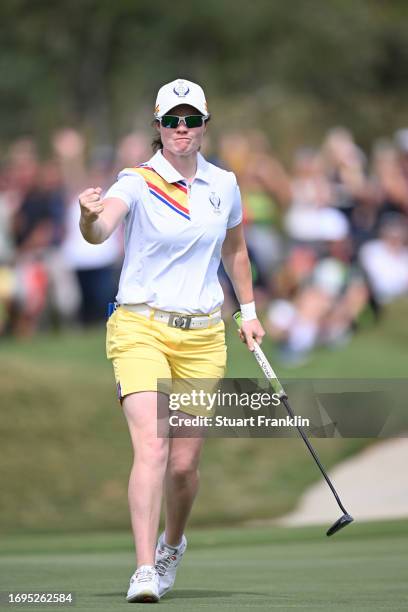 Leona Maguire of Team Europe reacts to a putt on the 16th green during Day One of The Solheim Cup at Finca Cortesin Golf Club on September 22, 2023...