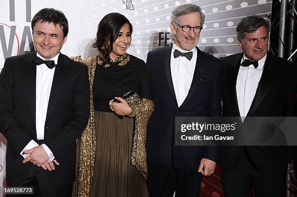 Cristian Mungiu, Vidya Balan, Steven Spielberg and Daniel Auteui attend the Palme D'Or Winners dinner during The 66th Annual Cannes Film Festival at...