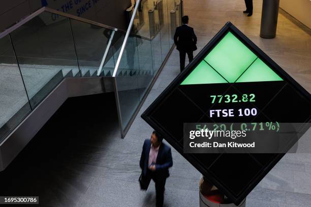 General view inside the foyer of the London Stock Exchange on September 22, 2023 in London, England. Labour leader Starmer and Shadow Chancellor...