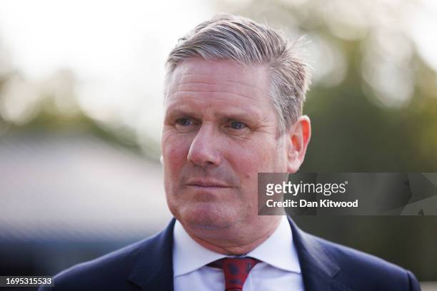 Labour leader Keir Starmer arrives for a visit to the London Stock Exchange on September 22, 2023 in London, England. Labour leader Starmer and...