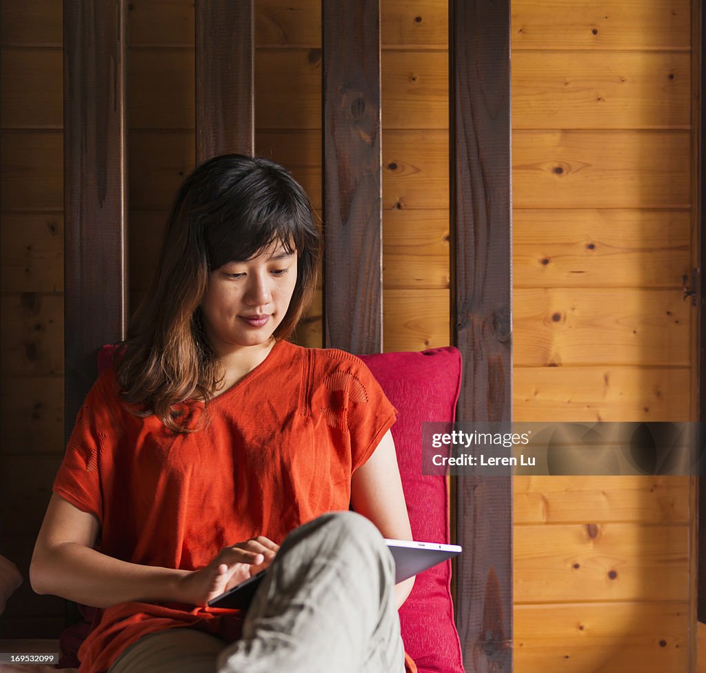 Young woman relaxed in villa