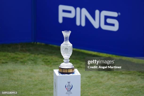 Detailed view of the trophgduring Day One of The Solheim Cup at Finca Cortesin Golf Club on September 22, 2023 in Casares, Spain.