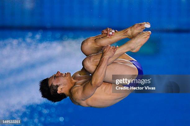 Yahel Castillo from Mexico during the Men's 3 meters Springboard Finals of the FINA MIDEA Diving World Series 2013 at Pan American Aquatic Center on...