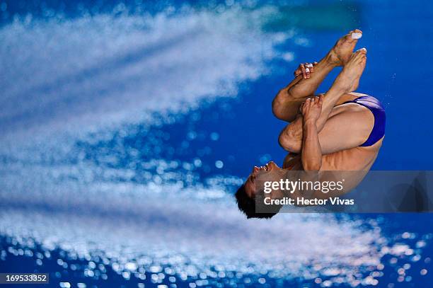 Yahel Castillo from Mexico during the Men's 3 meters Springboard Finals of the FINA MIDEA Diving World Series 2013 at Pan American Aquatic Center on...