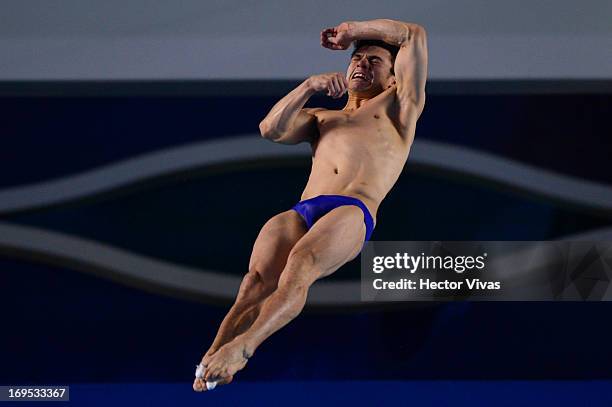 Yahel Castillo from Mexico during the Men's 3 meters Springboard Finals of the FINA MIDEA Diving World Series 2013 at Pan American Aquatic Center on...