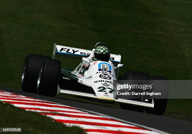 Mike Wrigley drives the ex Alan Jones Saudia Williams FW07B Ford Cosworth V8 in the FIA Masters Historic Formula One Championship race during the...