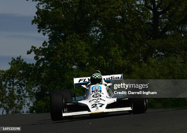 Mike Wrigley drives the ex Alan Jones Saudia Williams FW07B Ford Cosworth V8 in the FIA Masters Historic Formula One Championship race during the...