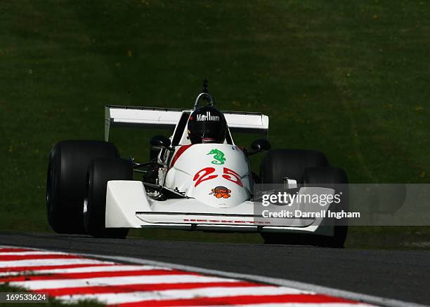 Rick Carlino of the United States drives the ex James Hunt Hesketh 308C Ford Cosworth V8 in the FIA Masters Historic Formula One Championship race...