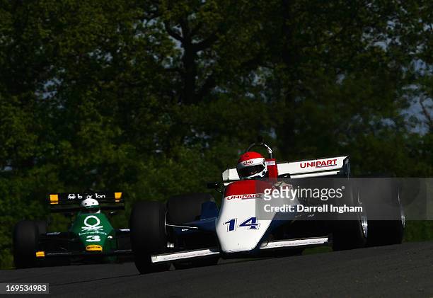 Simon Fish drives the Unipart Ensign N180 Ford cosworth V8 in the FIA Masters Historic Formula One Championship race during the Masters Historic...