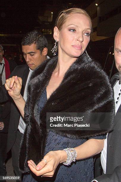 Actress Uma Thurman arrives at the 'Agora' dinner during the 66th Annual Cannes Film Festival on May 26, 2013 in Cannes, France.