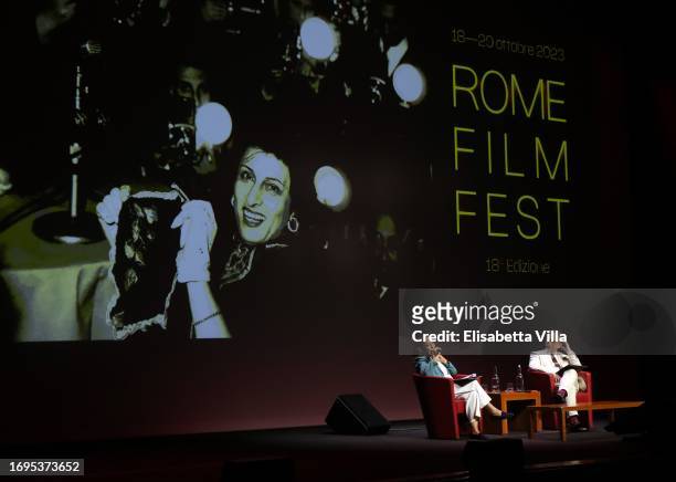 Artistic Director Paola Malanga and President Gian Luca Farinelli attend the "18th Rome Film Fest 2023" press conference at Auditorium Parco Della...
