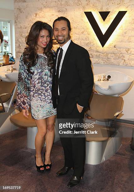 Salon owner Vu Nguyen and Michelle Jimenez attends Vu Hair New York Opening Celebration at The Peninsula Hotel on May 16, 2013 in New York City.
