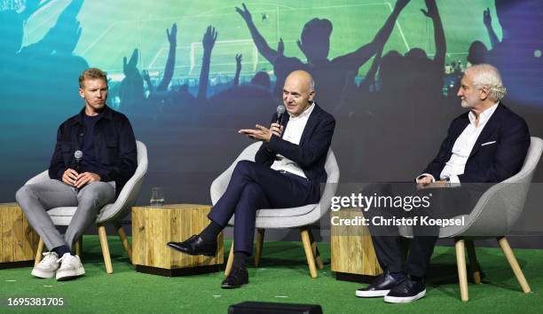 Julian Nagelsmann, national coach of Germany, Bernd Neuendorf, DFB president and Rudi Voeller, sporting director attend the 4th DFB Amateur Football...