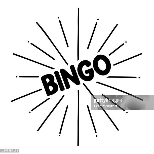 bingo! handgezeichneter vektorschriftzug. spiel, casino, lotterie, kartenspiel, erfolg - bingo card stock-grafiken, -clipart, -cartoons und -symbole
