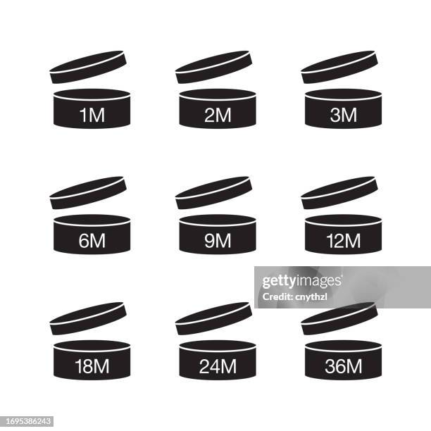 cosmetics package symbol, period after opening symbol - month icon stock illustrations