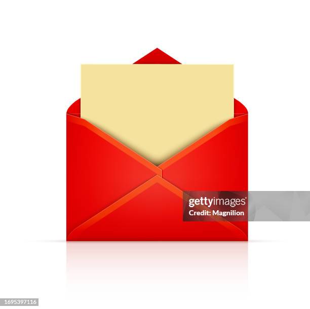 red envelope with manila letter on a white background - manila envelope isolated stock illustrations