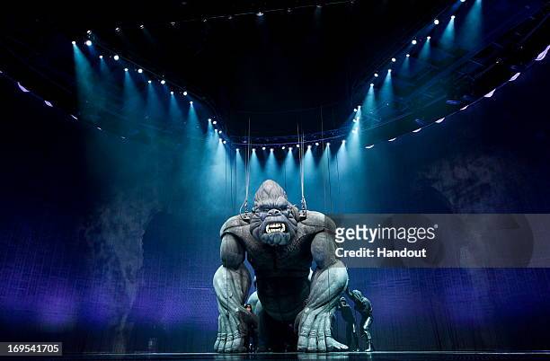 In this handout image provided by Global Creatures, King Kong performs on stage during a "King Kong" Production media call at the Regent Theatre on...