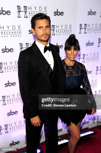 Television personalies Scott Disick and Kourtney Kardashian arrive at Scott's 30th birthday bash at Hyde Bellagio at the Bellagio on May 26, 2013 in...