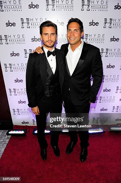 Television personality Scott Disick and film producer Joe Francis arrive at Scott's 30th birthday bash at Hyde Bellagio at the Bellagio on May 26,...