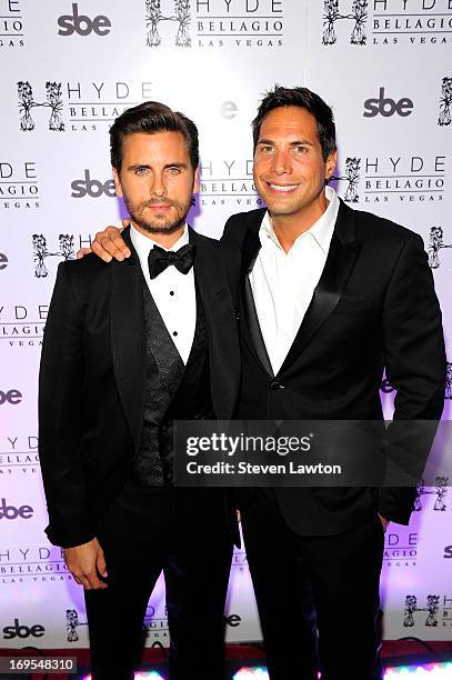 Television personality Scott Disick and film producer Joe Francis arrive at Scott's 30th birthday bash at Hyde Bellagio at the Bellagio on May 26,...