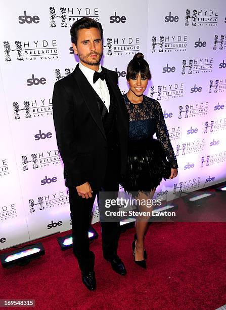 Television personalies Scott Disick and Kourtney Kardashian arrive at Scott's 30th birthday bash at Hyde Bellagio at the Bellagio on May 26, 2013 in...