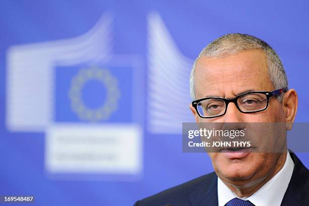 Ali Zeidan, Prime Minister of Lybia, speaks during a joint press conference with European Commission President, on May 27 after their bilateral...