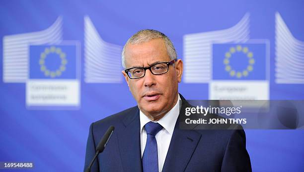 Ali Zeidan, Prime Minister of Lybia, speaks during a joint press conference with European Commission President, on May 27 after their bilateral...