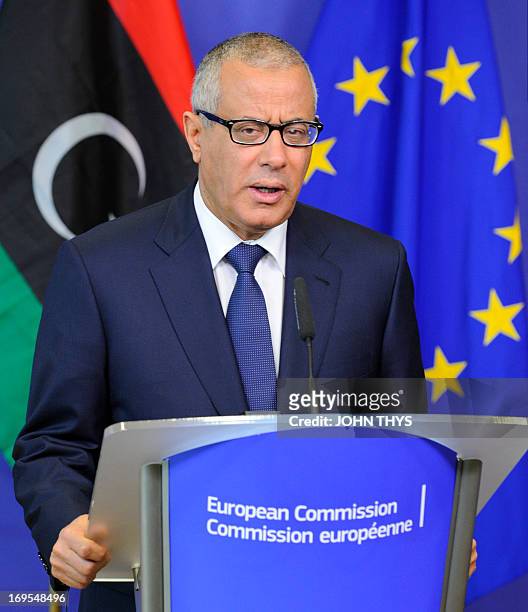 Ali Zeidan, Prime Minister of Lybia, speaks during a joint press conference with European Commission President, on May 27 after their bilateral...