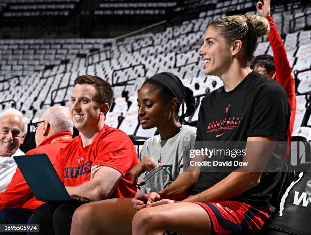Elena Delle Donne of the Washington Mystics smiles pregame against the New York Liberty during round one game one of the 2023 WNBA Playoffs on...