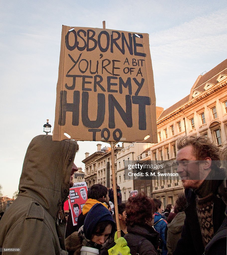 Placard against Tories Osborne and Hunt