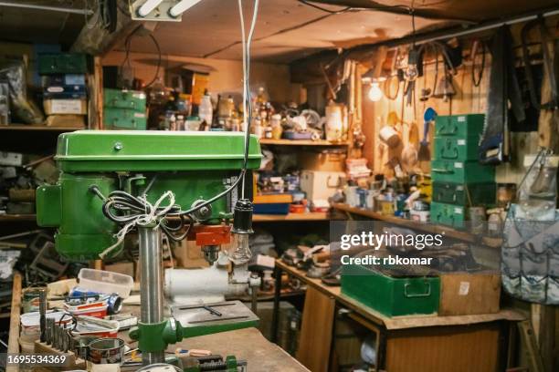 old work shed with work tools - diy - woodshop stock pictures, royalty-free photos & images