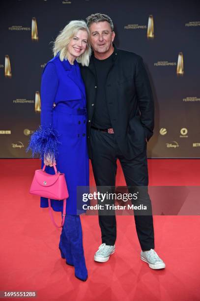 Hans Sigl and his wife Susanne Kemmler attend the Deutscher Fernsehpreis 2023 at MMC Studios on September 28, 2023 in Cologne, Germany.