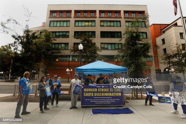 Sacramento, California Sept. 26, 2023 - A group pushing for a law to ban caste discrimination, SB 403, rally in front of the Capitol Annex building....