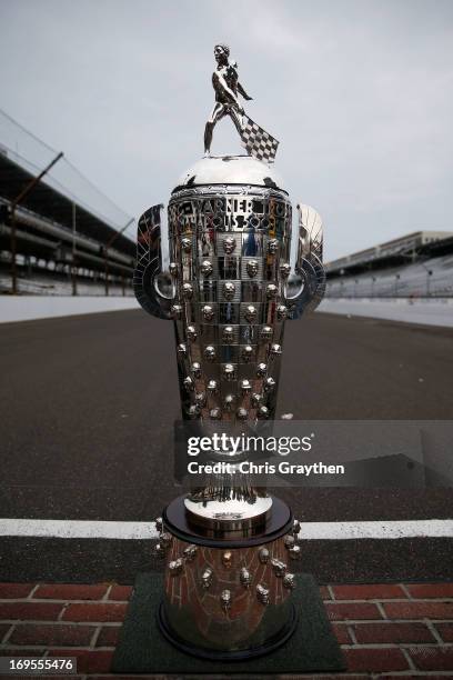 Detail of the Borg Warner Trophy on the yard of bricks during the Indianapolis 500 Mile Race Trophy Presentation and Champions Portrait Session for...