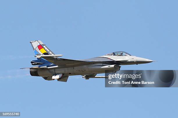 The Belgian Army F-16 demonstration flight during the 60th Anniversary Celebration of The "Patrouille de France", the legendary French flight...