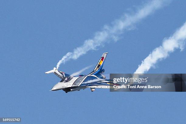 The Belgian Army F-16 demonstration flight during the 60th Anniversary Celebration of The "Patrouille de France", the legendary French flight...