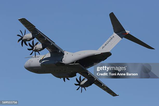 The New Milatary Airbus A400 demonstration flight during the 60th Anniversary Celebration of The "Patrouille de France", the legendary French flight...