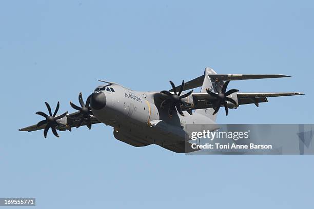 The New Milatary Airbus A400 demonstration flight during the 60th Anniversary Celebration of The "Patrouille de France", the legendary French flight...