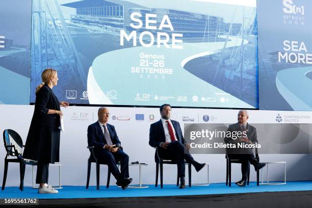 The journalist Monica Maggioni, Severio Cecchi President of "Confindustria Nautica", Matteo Salvini Vice President of the Council and Minister of...