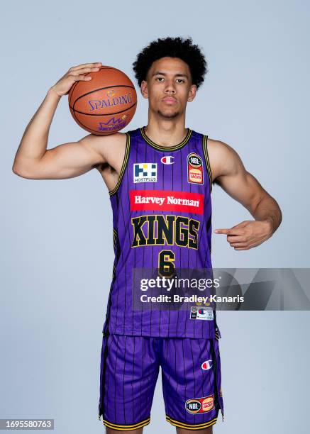 Jaylin Galloway poses during the Sydney Kings 2023/24 NBL Headshots Session at Somerset College on September 19, 2023 in Gold Coast, Australia.