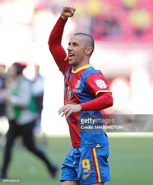 Crystal Palace's English striker Kevin Phillips celebrates at the final whistle in the English Championship Play Off final football match between...