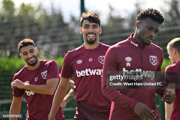 Lucas Paqueta of West Ham United during training at Rush Green on September 22, 2023 in Romford, England.