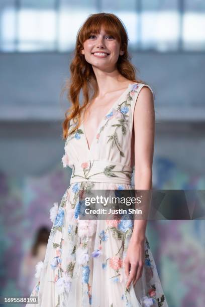 Model walks the runway at the Luisa Beccaria fashion show during the Milan Fashion Week Womenswear Spring/Summer 2024 on September 22, 2023 in Milan,...