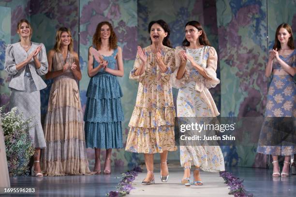 Designer Luisa Beccaria and her daughter Lucilla Beccaria walks the runway at the Luisa Beccaria fashion show during the Milan Fashion Week...