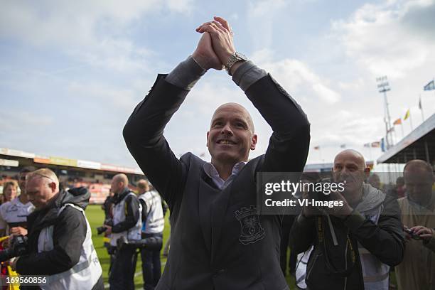 Go Ahead Eagles celebrates promotion to the Eredivisie Coach Erik ten Hag of Go Ahead Eagles During the Promotion / relegation match between FC...