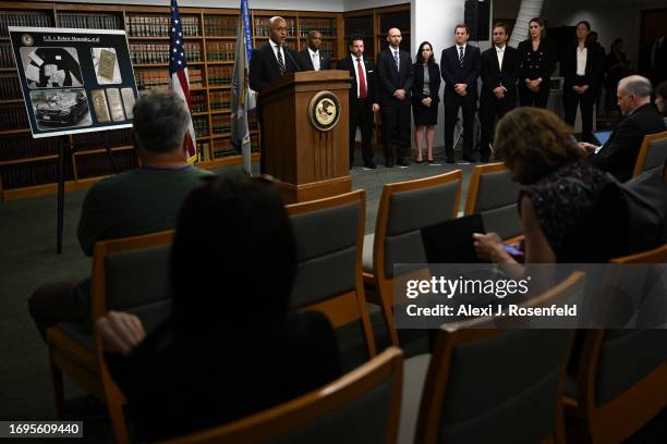 Damian Williams, U.S. Attorney for the Southern District of New York, speaks during a press conference after announcing that U.S. Sen. Robert...