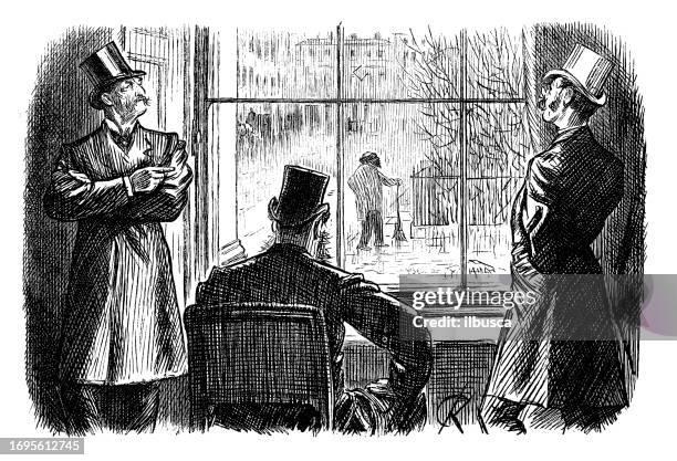 british satire caricature comic cartoon illustration - behind the curtain stock illustrations